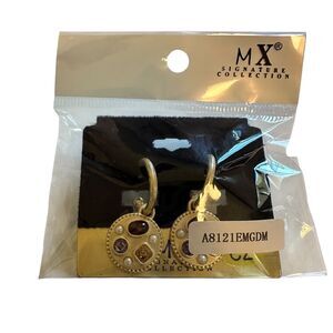MX Signature Collection Gold Tone Hoop Circle Charm CZ Earrings New